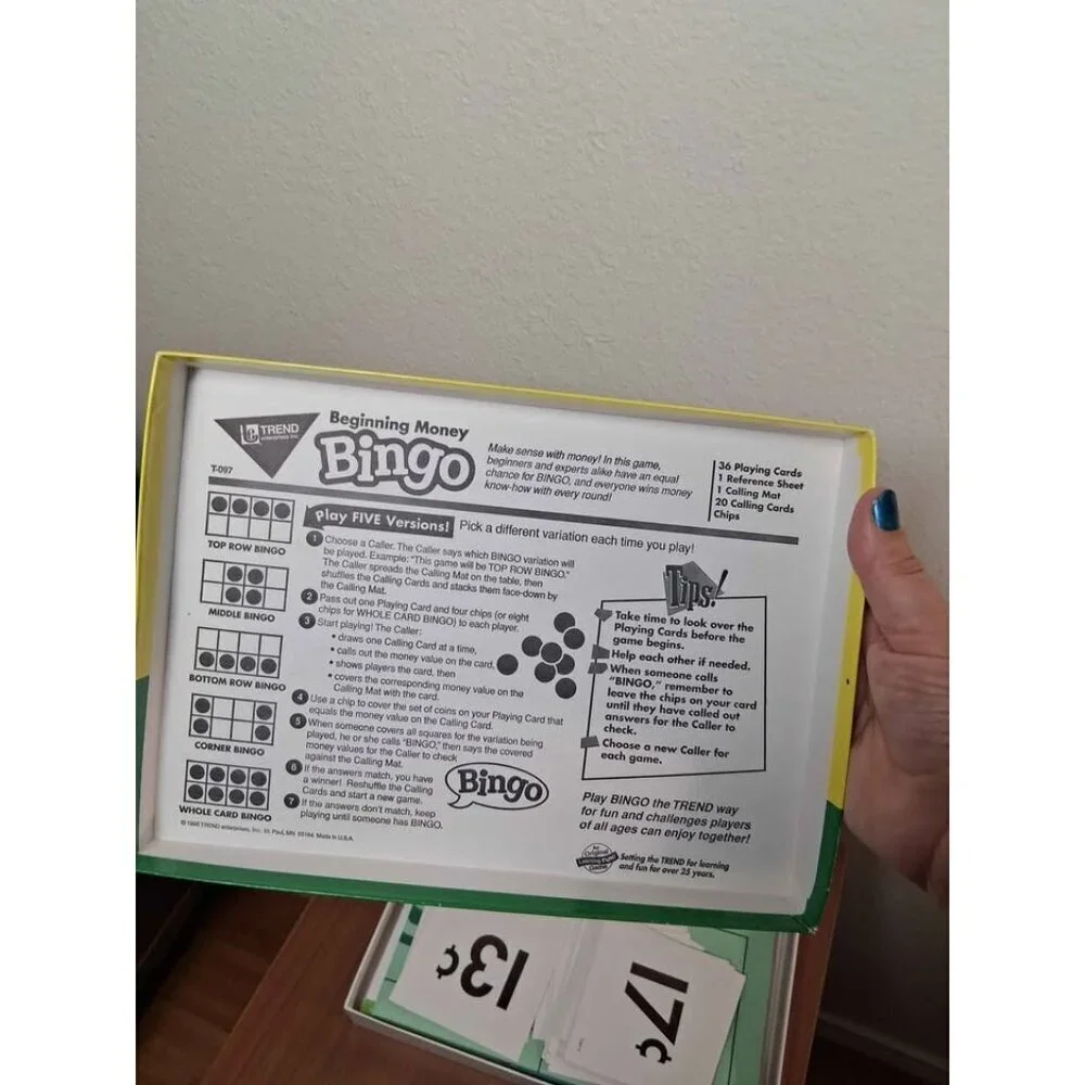 VTG 1995 Beginning Money Bingo Set Educational Game Classroom Home School